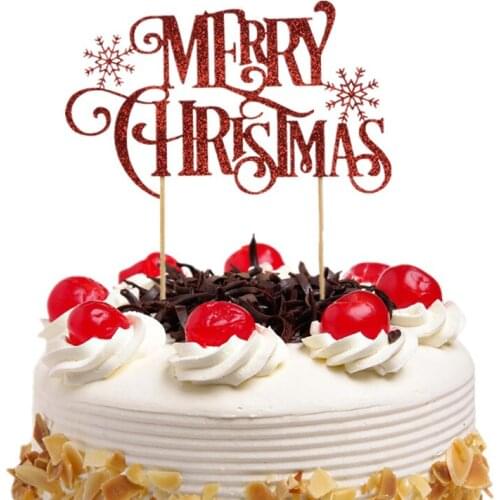 Happy new year toppers Creative Christmas Cake Flag Merry Christmas With Snow Cake Topper For Xmas Home Party Cake Baking Decor