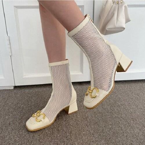 IPPEUM Boots Female Women Shoes Spring Autumn Fashion Square Toe Thick Heel Short Boots летние сапоги