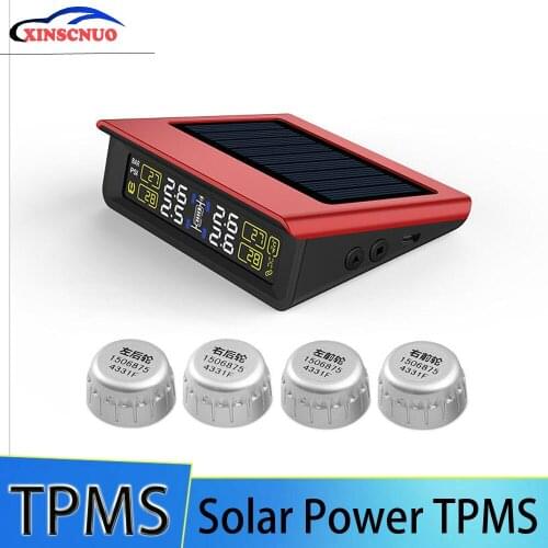 Tyre Pressure Monitoring System TPMS Solar Power LCD Display With 4 External Sensor Replaceable Battery PSI/BAR Mode