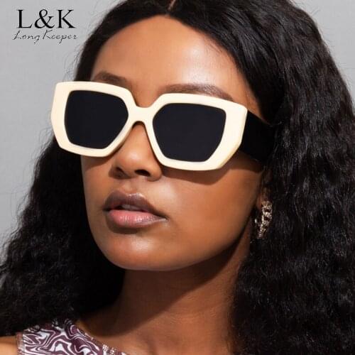 Fashion Plastic Cat Eye Women Oversize Sunglasses White Thick Frame Brand Design Vintage Retro Sun Glasses Female UV400 Oculos