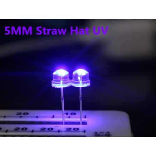 100pcs 5mm Straw Hat UV Purple Light Wide Angle Ultraviolet 395nm - 400nm Transparent 5 mm 20mA 3V Light-Emitting Diode LED Lamp