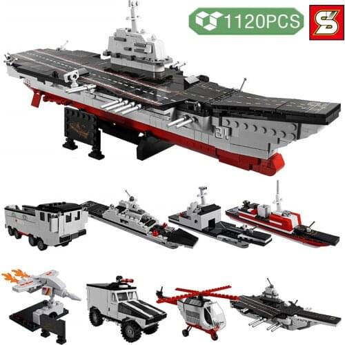 SY BLOCK Marine Transport Building Blocks Liaoning Ship 8-in-1 Model Brick DIY Children Educational Toys Adult Birthday Gifts