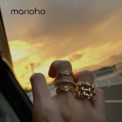 Marioho Golden Color Ring Stitching Three-layer Rhinestone Ring Punk Geometric Link Rings Set Ladies Banquet For Women Jewelry