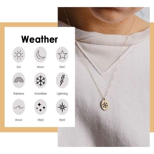 Visunion Stainless Steel Necklace Minimalsit Gold Color Engaved Rainbow Star Weather Pattern Choker Necklcae Women Jewelry New