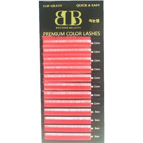 Super quality mixed length pink red color tray lash for eyelash extensions color lash free shipping