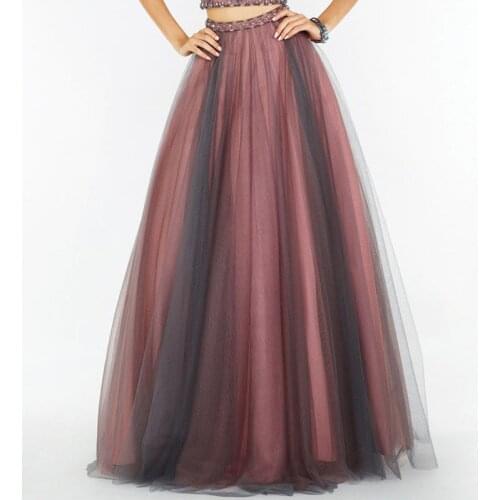 Hippie Style Long Tulle Skirt Pink and Gray Mixed Color Fashion Maxi Skirt for Women to Formal Party Gothic Faldas Saia Jupe