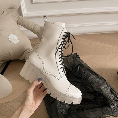 New autumn winter Genuine leather Women boots Martin boots Fashion boots Transparent soles Female boots Women shoes Size 34-43