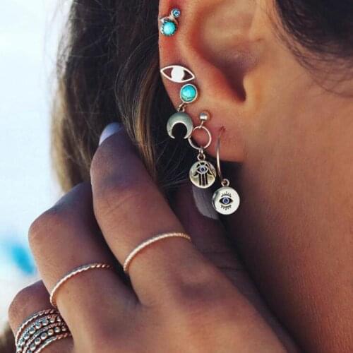 Fashion Popular Bohemian Stud Earrings Boho Style Eyes Moon Earrings Set Female Personality Palm Dangle Jewelry
