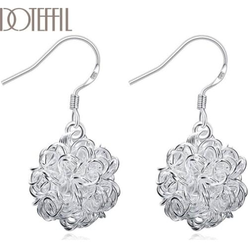 DOTEFFIL 925 Sterling Silver Geometric Pattern Earrings Charm Women Jewelry Fashion Wedding Engagement Party Gift