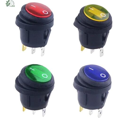 1Pcs Waterproof On-Off 3Pin Red blue green yellow Lamp Round Rocker Switch 10(6)A 250VAC 125V Circular band lamp LED