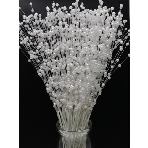 20 White Pearl Flower Stem Beads Garland Sprays Bridal Bouquet Wedding Party Decor