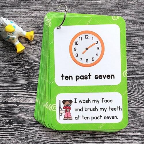 20 Sentences English Flashcards Time Clock Expression Phrase Flash Cards from Wake Up to Go to Bed Learning Cards