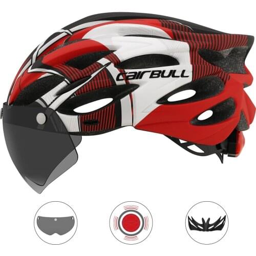 2021 New Cycling Helmet Ultralight Breathable With TailLight Removable Visor Goggles Mountain Road Bike Helmet Safety Cap