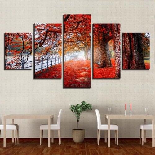 5 Pieces of Modern Decorative Painting Red Leaf Maple Landscape Canvas Painting Artists Bedroom Living Room Hanging Paintings