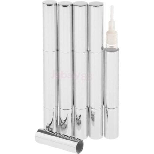 5 Pack Aluminum Empty Twist Pen Lip Gloss Brush Pen, Lip Nail Oil Applicator Cosmetic Container Eyelash Growth Liquid Tube