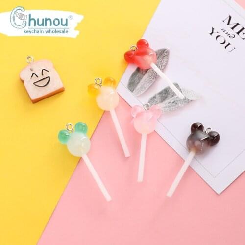 8PCS/Lot Cute Transparent Gradient Lollipop Candy Resin Charms Necklace Keychain Pendant DIY Jewelry Making Accessories Charm