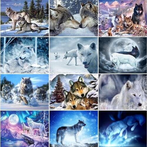 5D DIY Diamond Painting Animal Wolf Full Square/Round Rhinestone Embroidery Art Picture Rhinestone Mosaic Home Decoration Gift