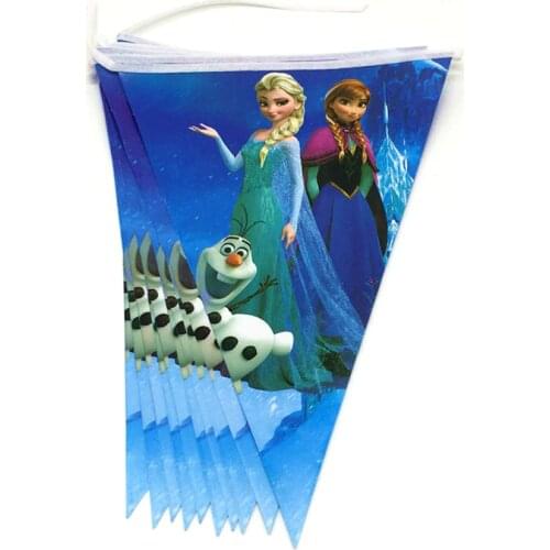 1set Frozen 2.5m Banner 10pcs Flag Kids Favor Birthday Party Decoration Hanging Flag Print Anna Elsa Festival Decorations Supply