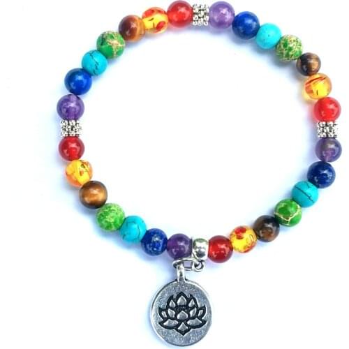 DIEZI Multicolor 6mm Beads Yoga 7 Chakra Bracelet For Men Women Buddhist Lotus Tree Of Life Charm Bracelets Jewelry