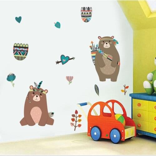 DIY Cartoon Animal Kids Rooms Decoration Wall Sticker Lovely Bear Fox Painting for Baby Room Nordic Style Poster Mural