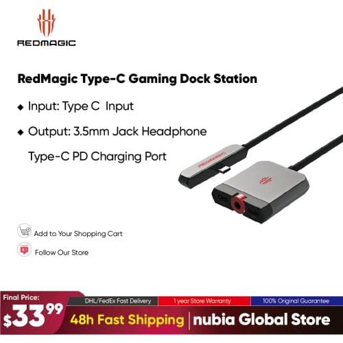 Nubia Type-C Gaming Dock Station Adapt for Red magic 5G 5S 6 6Pro Support 65W PD Fast Charging and 3.5mm jack