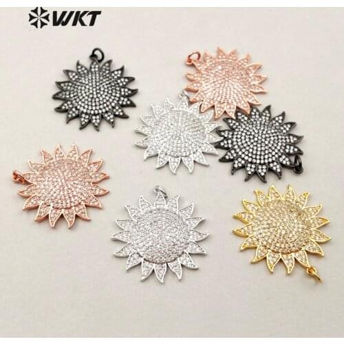 JF220 Popular CZ Micro Pave Pendant Sun Flower Shape Pendant In high Quality Electroplated Pendant For Jewelry Making Pendant