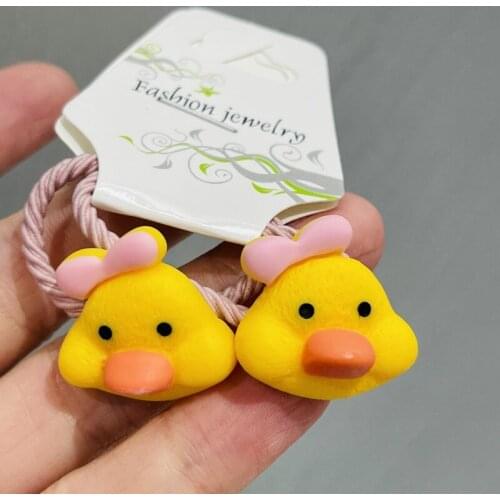 2PCS Cute Animals Bow-knot Duck Cartoon Headwear Kids Elastic Hair Bands Baby Headdress Children Ropes Girls Accessories