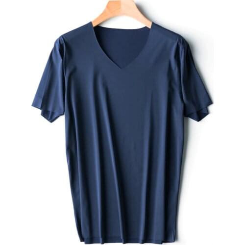 Summer Men Sleep Top V-Neck Ice Silk Home Wear Plus Size 3XL 4XL Male Sleepshirt Casual Satin Breathable Sleepwear Nightwear