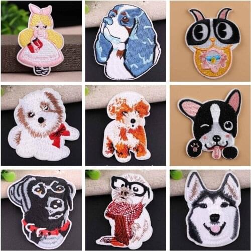 Cute Dog Pets Patch Badges Embroidered Applique Sewing Iron On Badge Clothes DIY Little Princess Garment Stickers Accessories