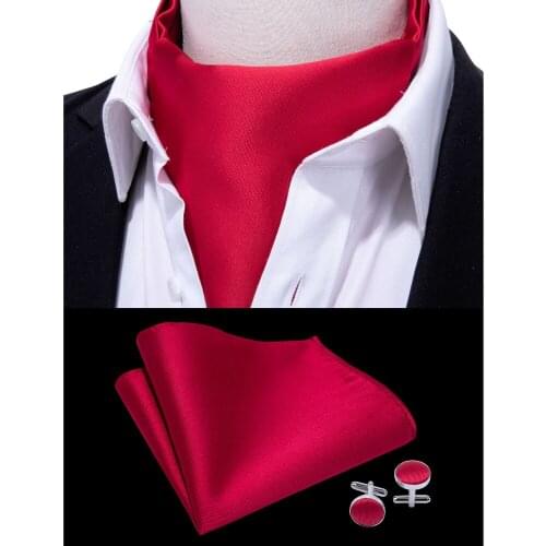 Barry.Wang Solid Red Men Ties 100% Silk Cravat Ascot Scrunch Self British Set for Men Formal Business Wedding Party Suit LF-0012