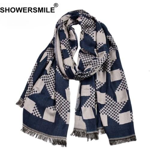 British Style Men Scarf Black Cotton Linen Fashion Scarf for Men Tassel Geometric Print 2021 New Arrival Brand Men Scarves