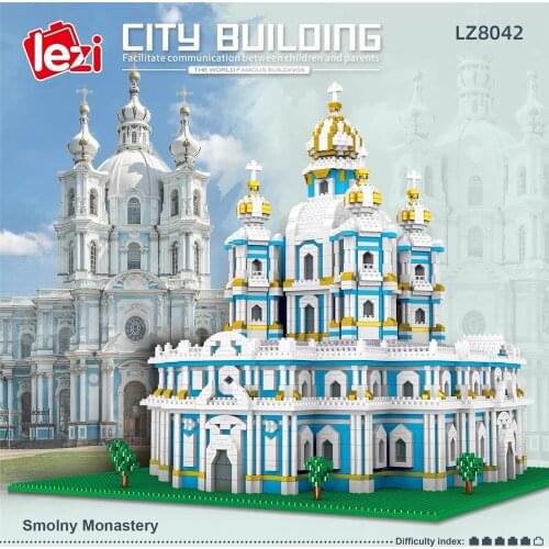 Lezi LZ8042 World Famous Architecture Model Set Smolny Monastery Micro Mini Blocks Smolny Cathedral Russia Building DIY Blocks