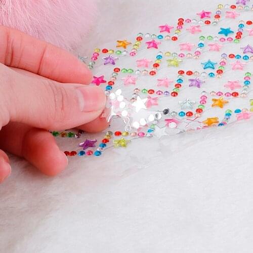 5pcs/set Acrylic Flower Self Adhesive Rhinestone 25cm Heart/Star Long Stickers DIY Phone PC Car Crafts Decal Styling Accessories