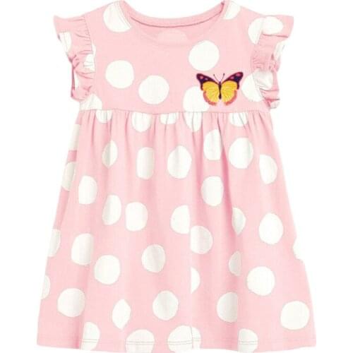 OPPERIAYA Kids Baby Girls Dress Polka Dots Butterfly Patterns Round Neck Fly Sleeve Dresses One-Piece for Summer 2-7 Years