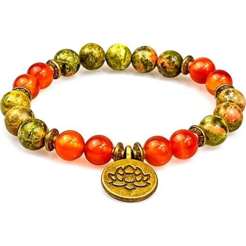 Charm Lotus Wrist Mala Healing Crystal Lotus OM J-asper Bracelet Sets For Men Medetation Yoga Bead Carnelian Bracelet Set/2pc