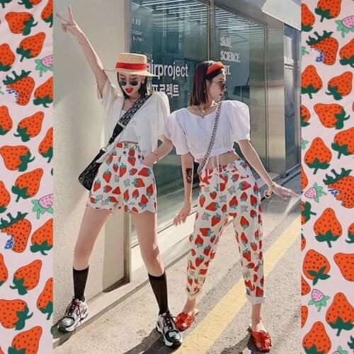 Apricot strawberry printed polyester fabric G brand cloth material for dress pants summer handmade diy shirt sewing fabric