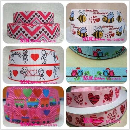 Q&N ribbon 7/8inch 22mm Cartoon Heart Valentines Day Print Grosgrain Ribbons Webbing For Hairbow And Headband 50yds/roll