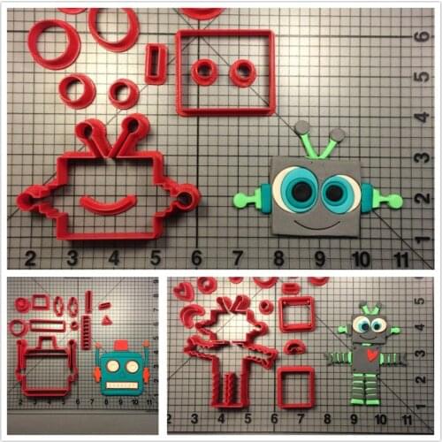 Robot S Fondant Cupcake Top Cutter Made 3D Printed Cookie Cutter Set Confeitaria Cake Decoration Tools Cookie Molds