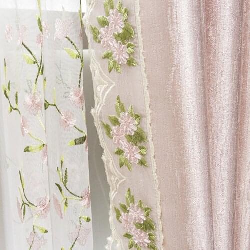 Luxury Lace Flowers Side Embroidery for Curtains Pink Princess Flowers Lace Decorate X-HM513#VT
