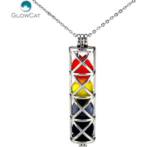 K175 Silver Funnel Cross Rectangle Locket Necklace Pearl Cage Stainless Chain Aroma Essential Oil Diffuser Locket