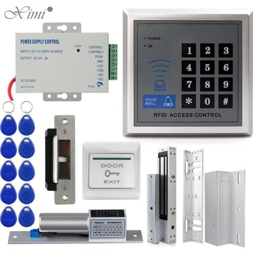 RFID Access Control System Kit Standalone Controller Keypad 500 Users Electronic Door Lock Power Supply 125KHz ID Keyfobs Tags