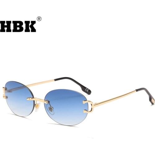 HBK Fashion Round Rimless Sunglasses Women Men 2021 New Arrivals Gold Gradient Lens Frameless Brand Design High Quality UV400