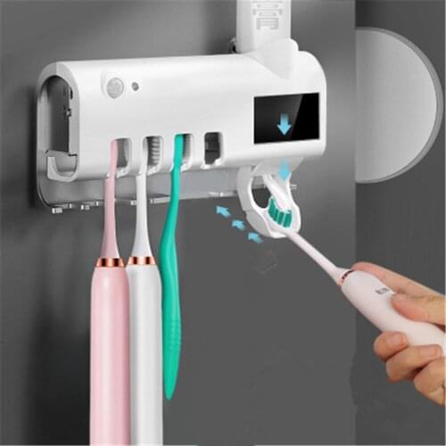 Solar Light Energy UV Toothbrush Sterilizer Holder USB Electric Toothbrush Shelf Toilet Hanging Auto Toothpaste Dispenser Rack