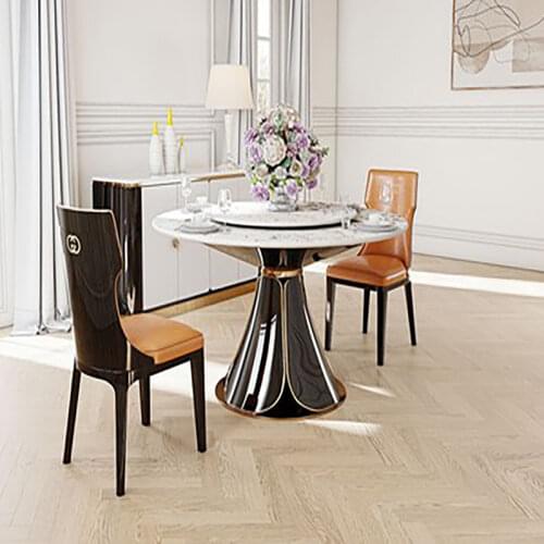 Louvre modern light luxury round dining table villa living room simple solid wood turntable dining table and chair combination