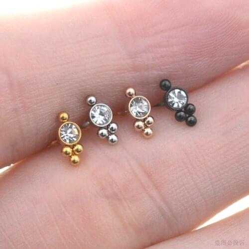 Starose 2Pcs 1.2x6/8mm Bar New Crystal Ball Nose Stud Labret Lip Ring Helix Piercing Tragus Earrings Conch Piercing Ear Jewelry