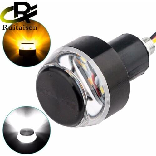 Motorcycle LED Handlebar End Turn Signal Light DC 12V White Yellow Blue Red Flasher Handle Grip Blinker Side Marker Hand LampLam