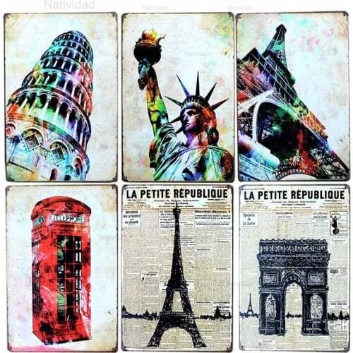 Vintage The Worlds Landmarks Poster Metal Tin Signs Retro Famous City Buinding Cafe Plaque Pub Wall Art Plate Decoration 20X30Cm