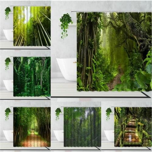 Summer Tropical Forest Landscape Shower Curtains Banyan Jungle Green Plants Corridor Natural Scenery Home Decor Bathroom Curtain