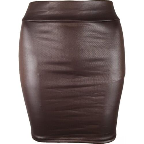 Women Fashion Plus Size PU Leather Short Skirt Solid Color High Waist Slim Hip Pencil Skirts Vintage Bodycon Skirt Sexy Clubwear