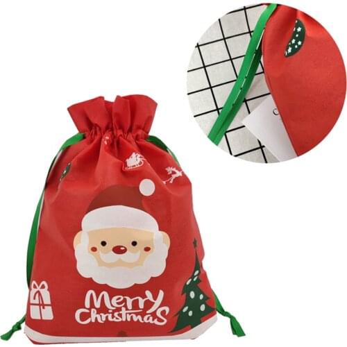Merry Christmas Decorations for New Year 2021 Santa Claus Drawstring Christmas Gift Candy Bag Xmas Holder Bag Drawstring Bag